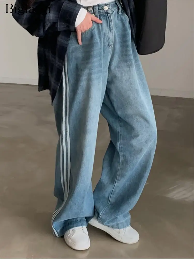 Джинсы осенне-зимние брюки женские полосатые повседневные модные Свободные