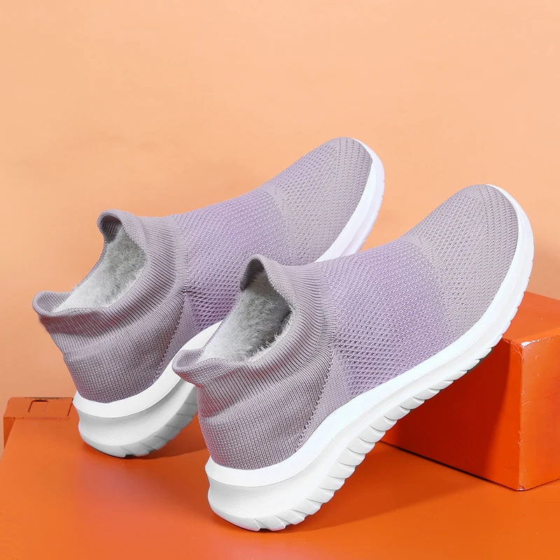 Woman Casual Lightweight Flats Sneakers Warm Fur Winter Cotton Boots Comfortable Socks Shoes Women Casual Shoes Walking Sneakers