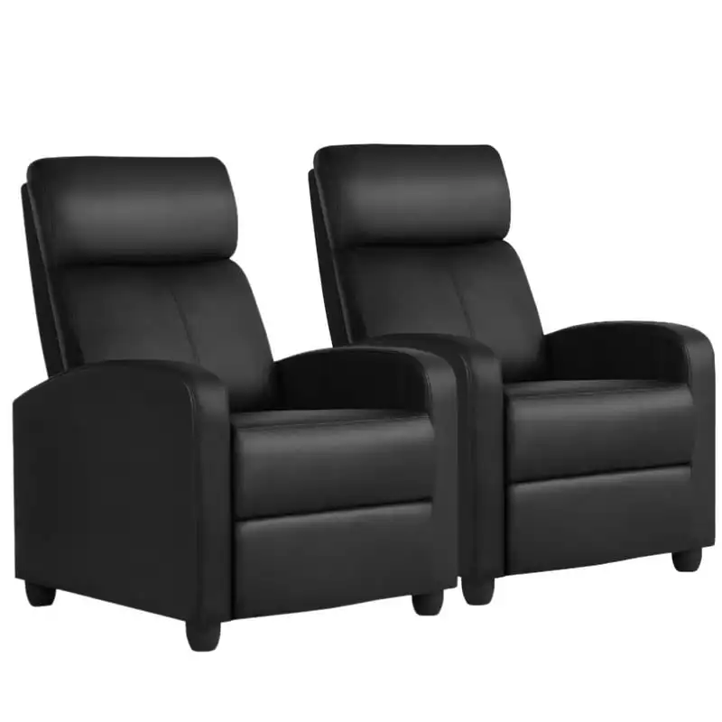 

Leather Push Back Theater Recliner, Set of 2, Black