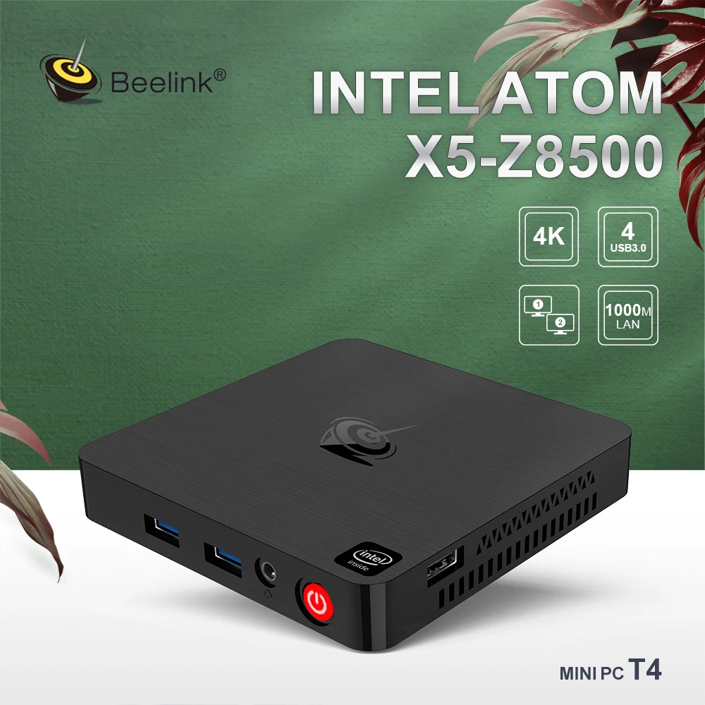 Beelink T4 Windows 10 Pro Intel Atom x5-Z8500 Mini PC 4 Гб 64 2 4G Φ Wifi 1000M Lan BT4.0 настольный мини-компьютер VS PRO