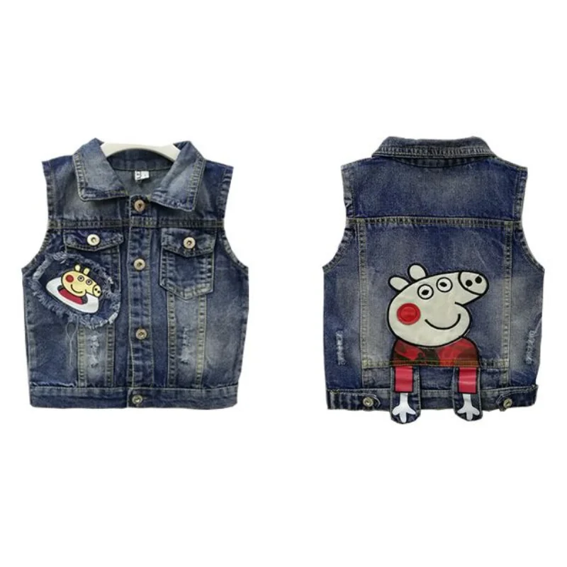 

Джинсовый жилет Peppa Pig для мужчин и женщин, милый Повседневный стильный жилет из денима, стильная модная безрукавка из тонкой ткани, подарок ...
