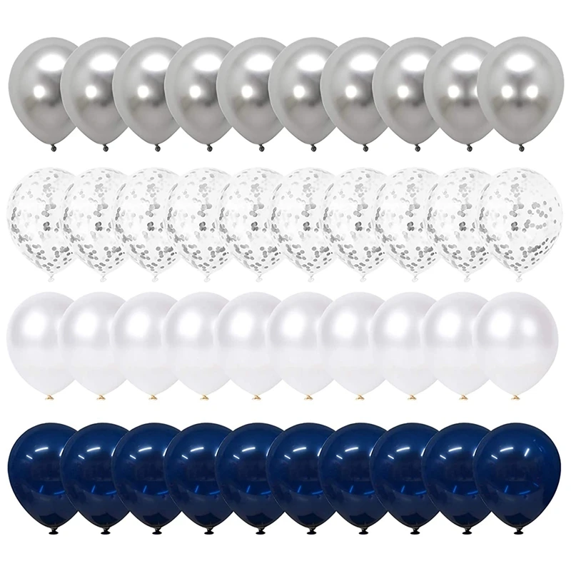 

Navy Blue,Silver Confetti Balloons,12 Inch Silver and White Pearl Party Balloons for Shower Wedding Engagement Birthday