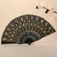 sequin plastic chinese dancing fan peacock open screen tail fan sequin embroidered fan for wedding babyshower party favor gift