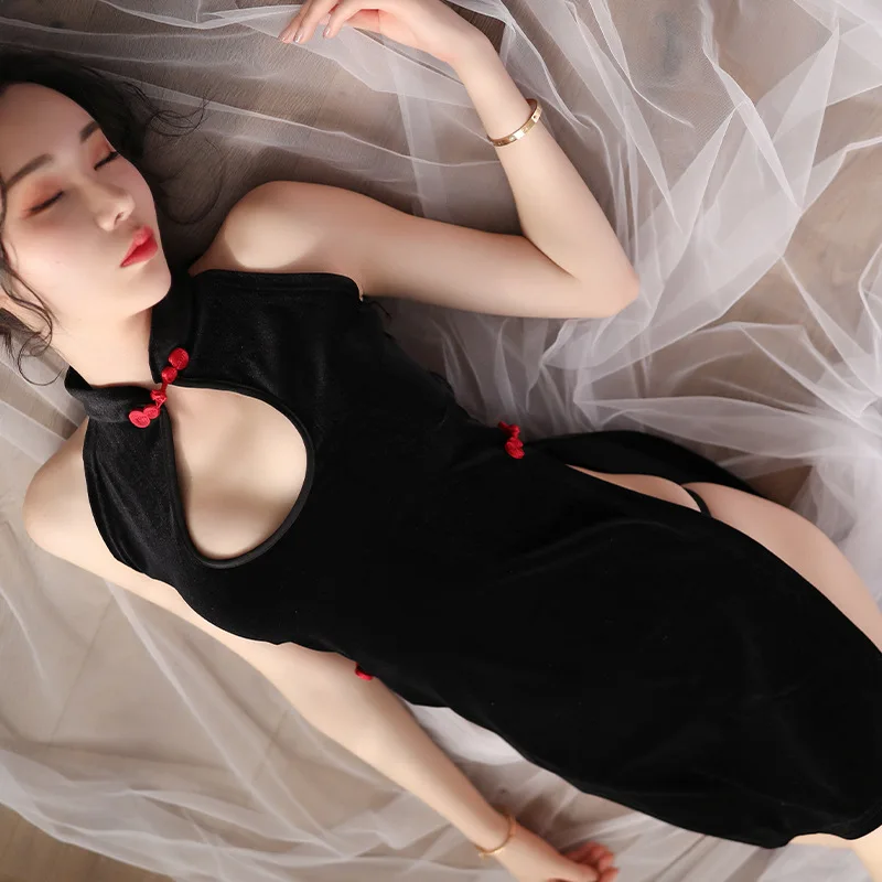 

Sexy transparent uniform seduction cheongsam sexy dress sexy dress slit skirt