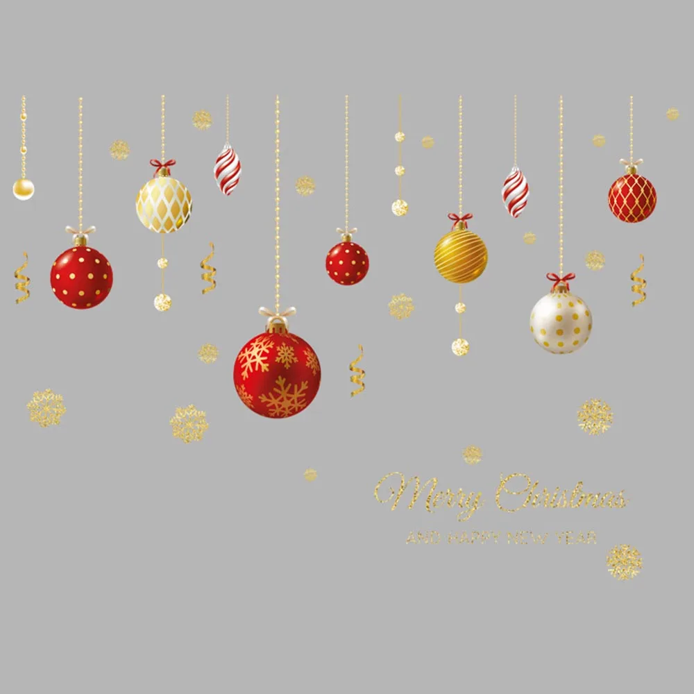 45x60 см рождественские наклейки на стену красочные с шариками для украшения дома