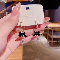 korean version of fashion personality black bow zircon s925 silver needle earrings female temperament exquisite earrings