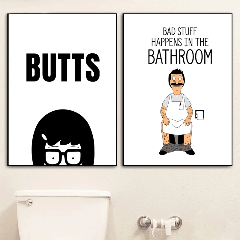 

Bob's Burgers Canvas Art Prints Black White Posters Tina Belcher Butts Quotes Minimalist Painting Wall Pictures Bathroom Decor
