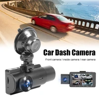 1080p dash cam front and inside rear three camera 140%c2%b0 wide angle car recorder g sensor loop recording with 3 lcd car camera