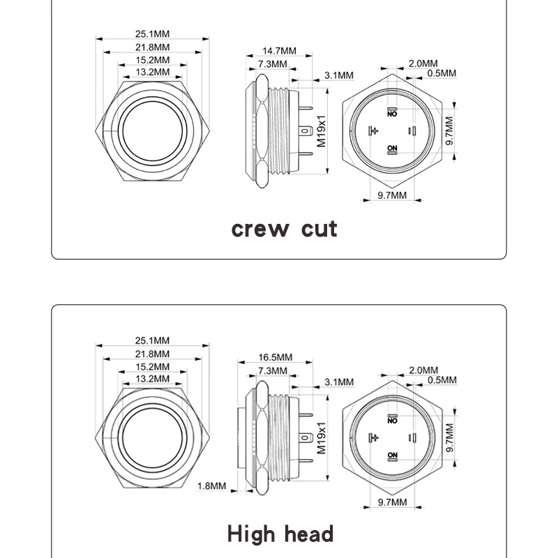Сверхкороткая металлическая вставка 19 мм быстрое самосброс плоская/высокая