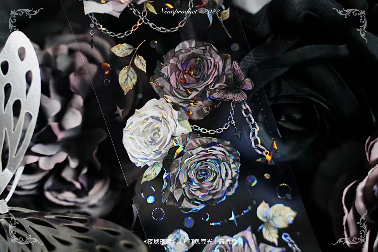 

Винтажная Ночная Черная роза, Цветочная васи лента для домашних животных для изготовления открыток, украшение «сделай сам», скрапбукинг, планировочные наклейки