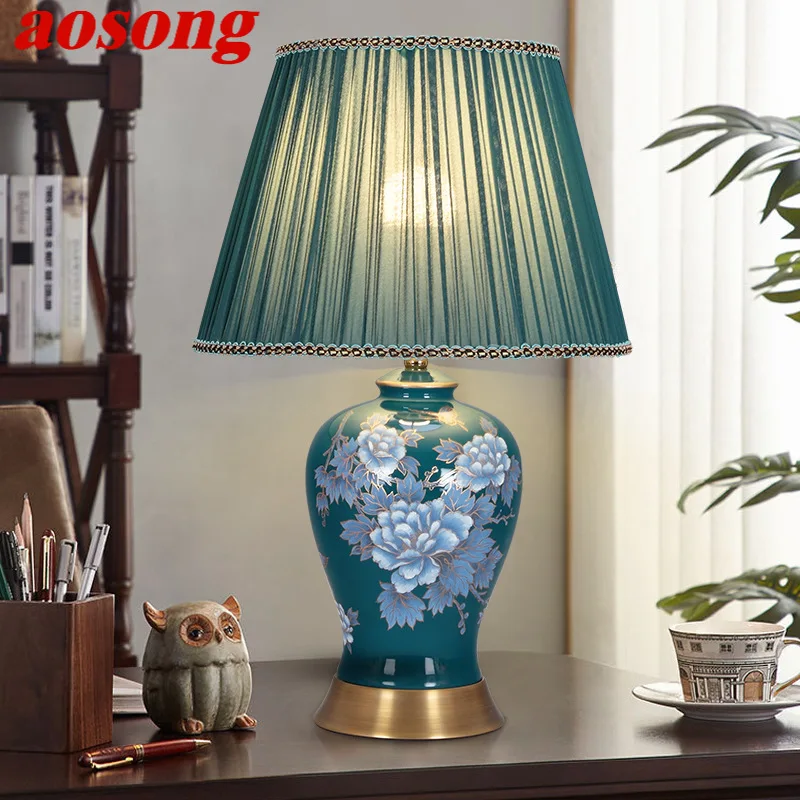 

AOSONG Modern Table Lamp LED Creative Touch Dimmable Blue Ceramics Desk Light For Home Living Room Bedroom Decor