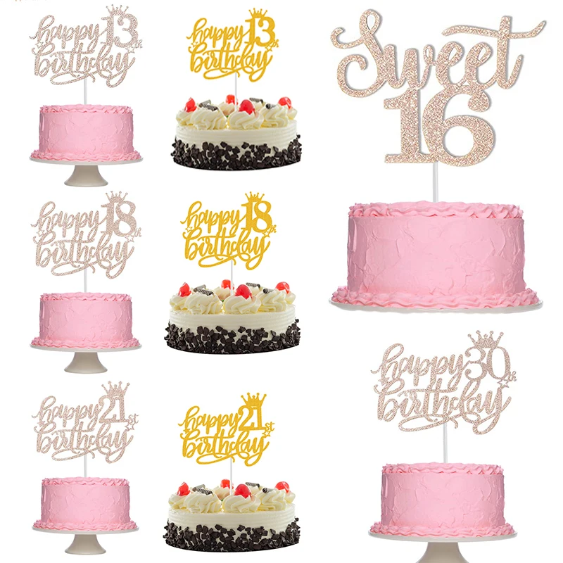 

Happy Birthday Golden Cake Decoration 13 16 18 21 30 40 50 60 Year Birthday Cake Topper Adult Party Baking Dessert Decor Supplie