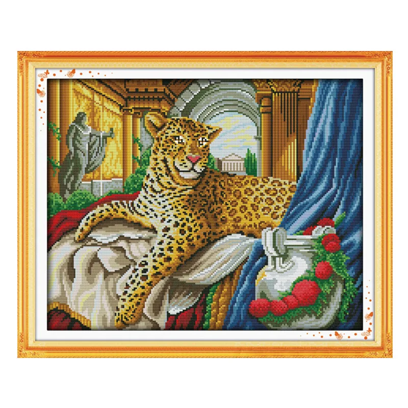

Leopard cross stitch kit 14ct 11ct pre stamped canvas cross stitching animal lover embroidery DIY handmade needlework