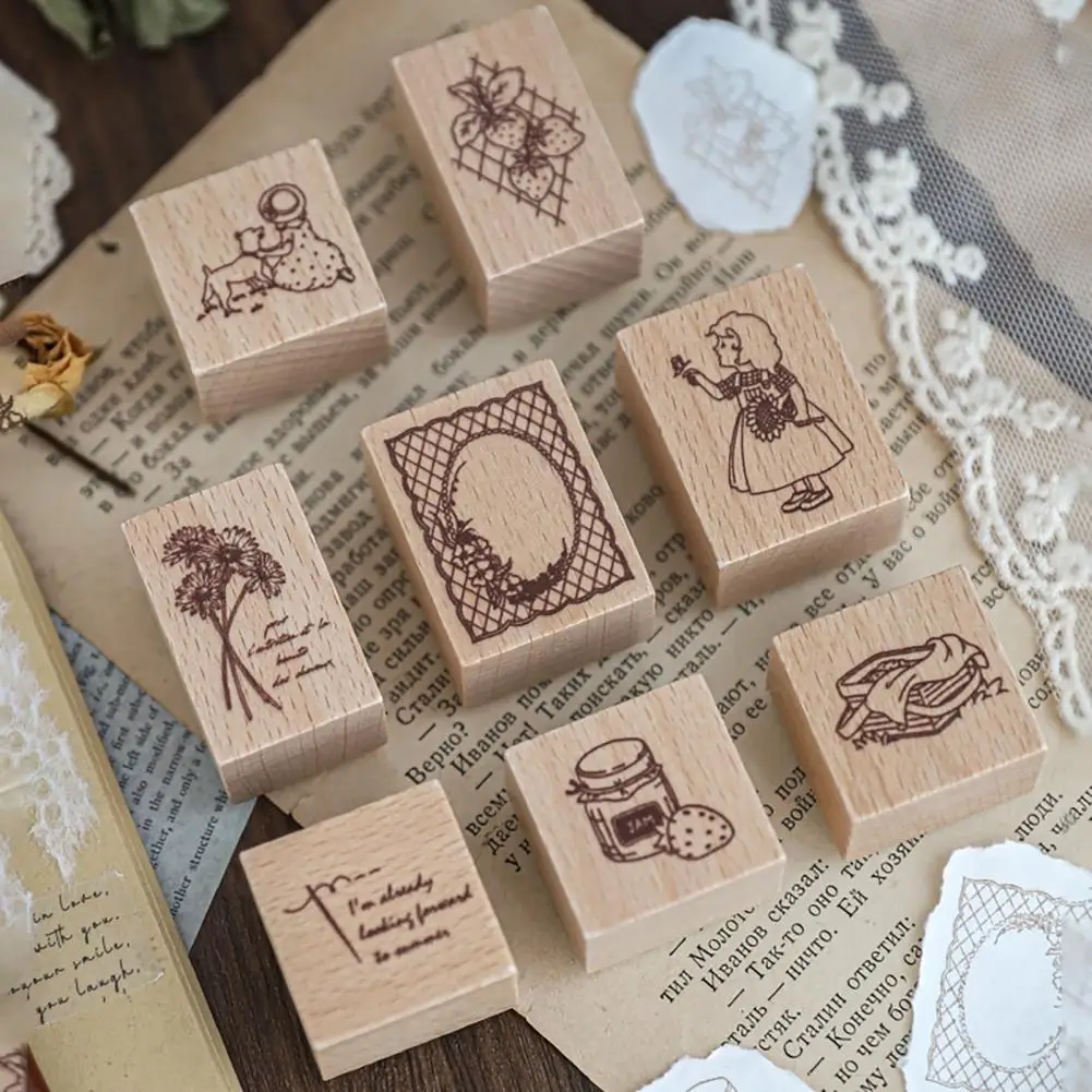 

Portable Detailed Pocket Diary Stamp Seal Beech Wooden Stamp Three-dimensional Carving for Scrapbooking