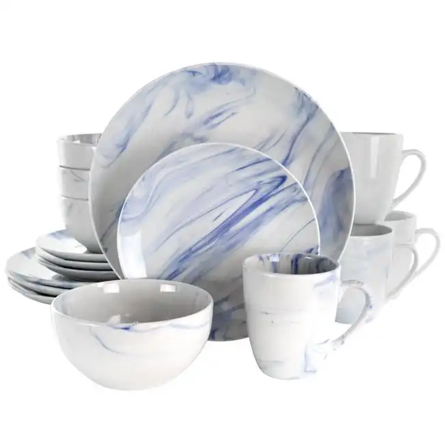 

Fine Marble 16 Piece Stoneware Dinnerware Set in Blue and White