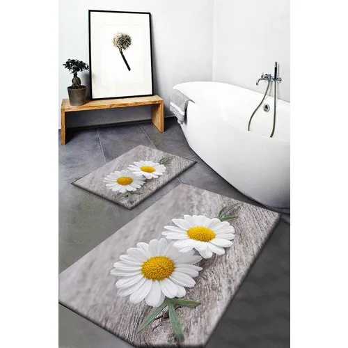 

Коврик для ванной серого и желтого цвета с рисунком маргариток