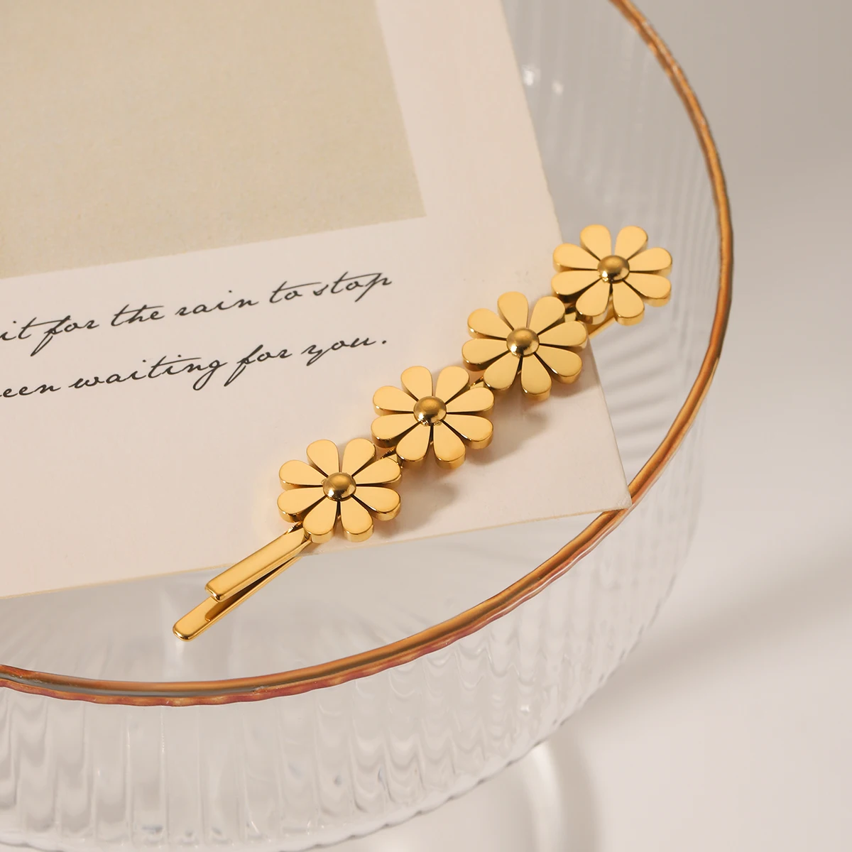 Винтажная заколка для волос с цветком ромашки из нержавеющей стали позолоченные