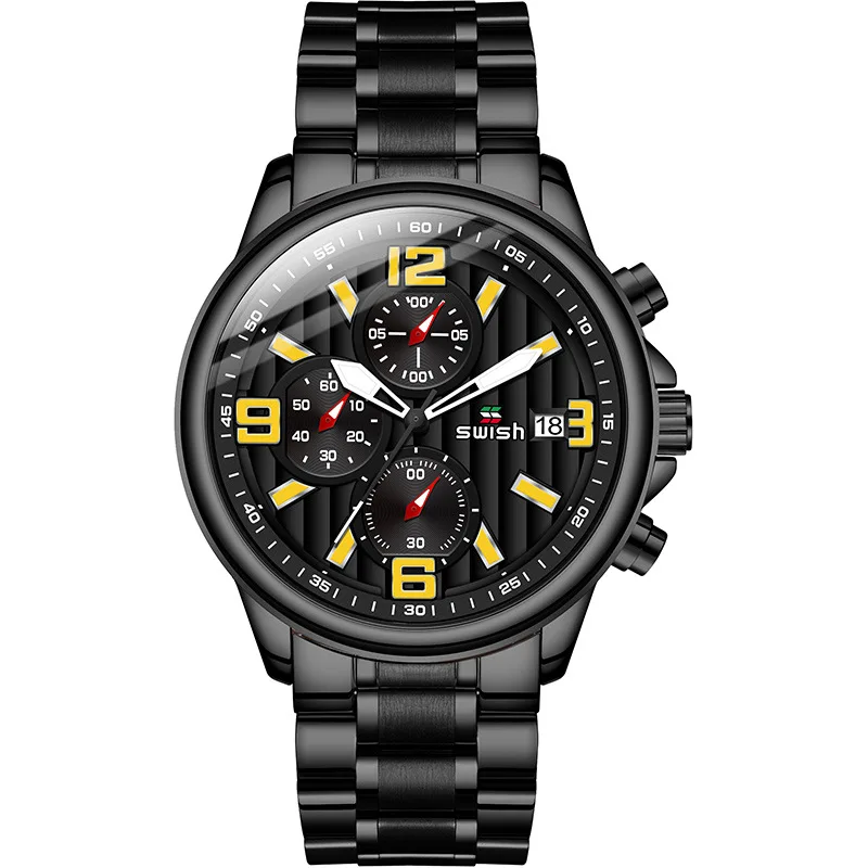 New hot-selling multifunctional timing six-pin sports business waterproof fine steel men's watch