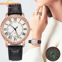 classic vrouwen luxe romeinse cijfers diamant lichtgevende horloge ronde analoge klok horloges casual quartz horloge women watch