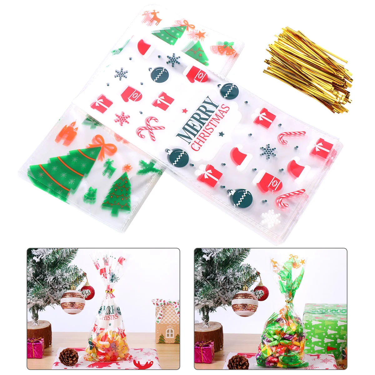 

Christmas Bags Gift Party Bagcellophane Cookie Favor Wrap Snack Goodies Candy Giving Treat Cello Self Adhesive Pouch Appletote