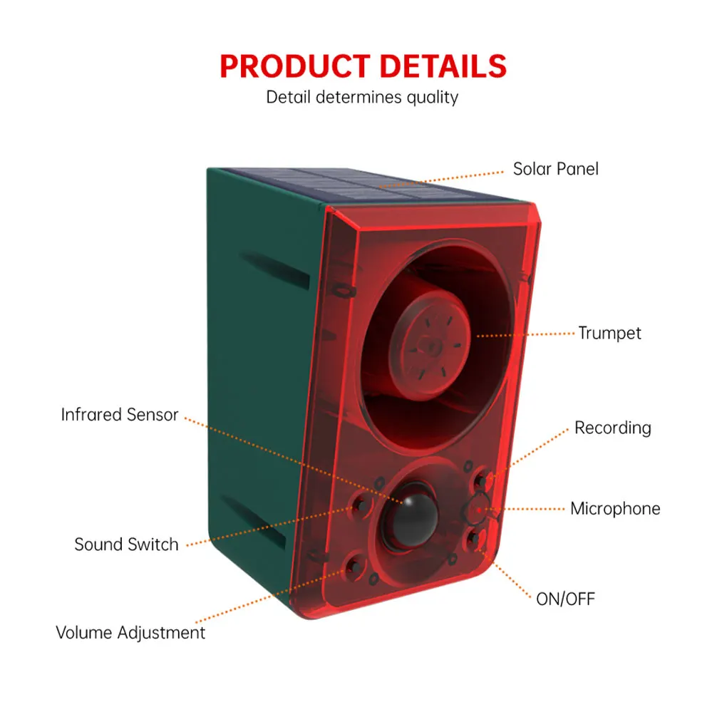 

Red Solar Alarm For Maximum Security Powerful Speaker And Beast Repellent Three Gear Selection Meets Different Needs