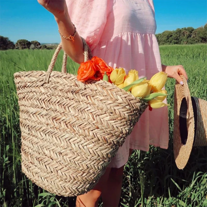 

Ручная работа, Соломенная женская сумка, роскошная дизайнерская плетеная Сумка из ротанга, большая емкость, пляжные сумки для покупок, летн...