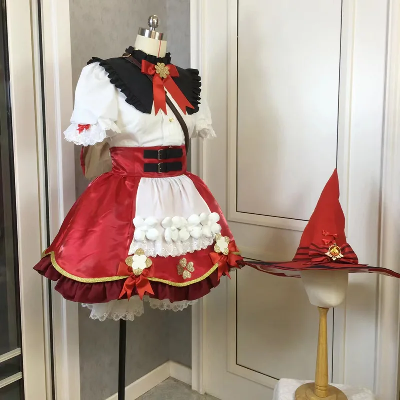 Genshin Impact Klee Косплей милое платье с цветочным принтом звезды свечи шапкой новая