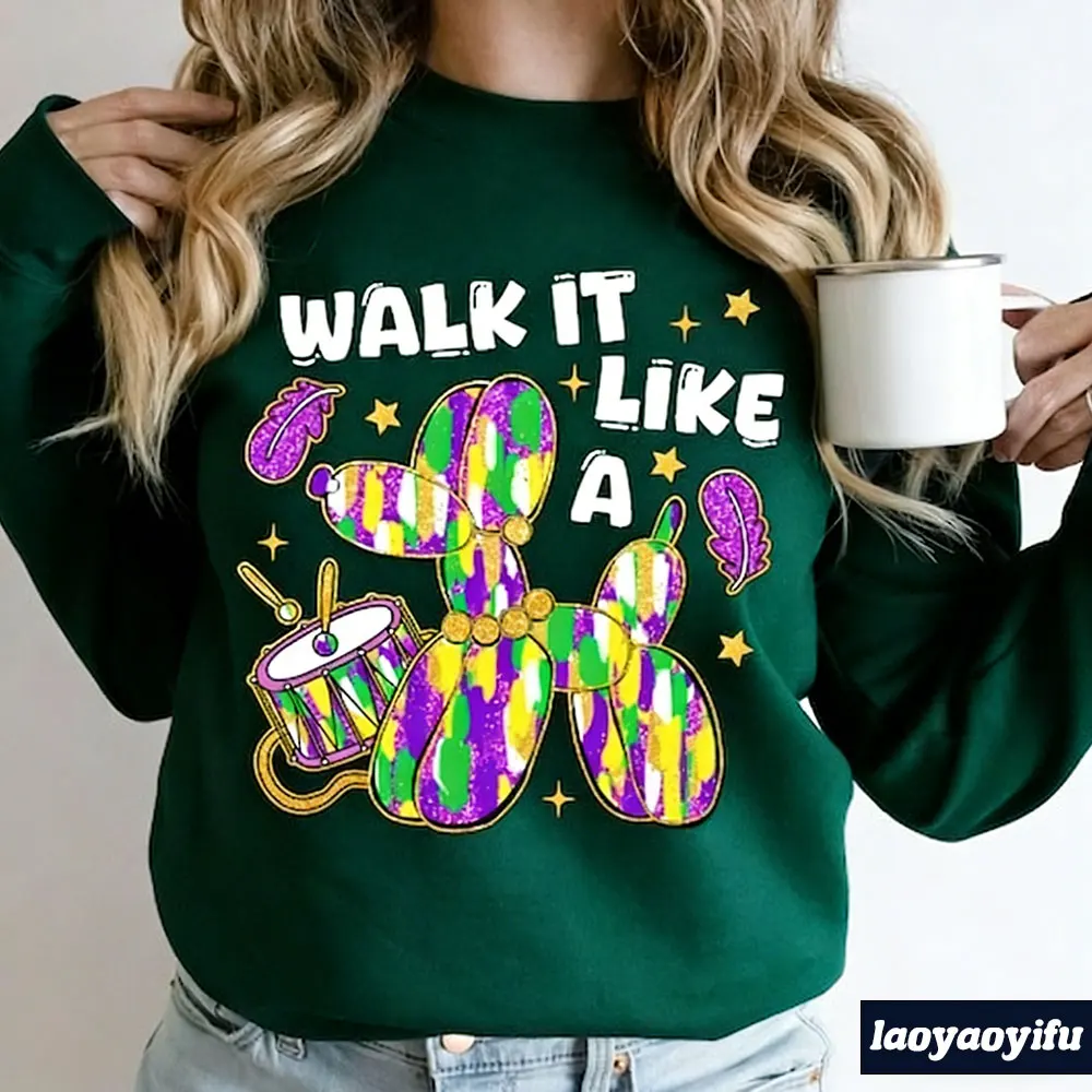Фото Свитшот «2026 Walk It Like A Dog» к Марди Гра, ретро-карнавальная толстовка с круглым вырезом, рубашка с цветком флер-де-лис, луизианский наряд, преппи-топ в стиле Нью-Орлеан №5
