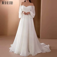 jeheth long puff sleeves chiffon wedding dress for bride 2022 elegant sweetheart a line open back bridal gown vestidos de novia