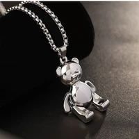 movable alloy bear pendant titanium steel necklace hip hop couple punk sweater chain female fashion personality accessories