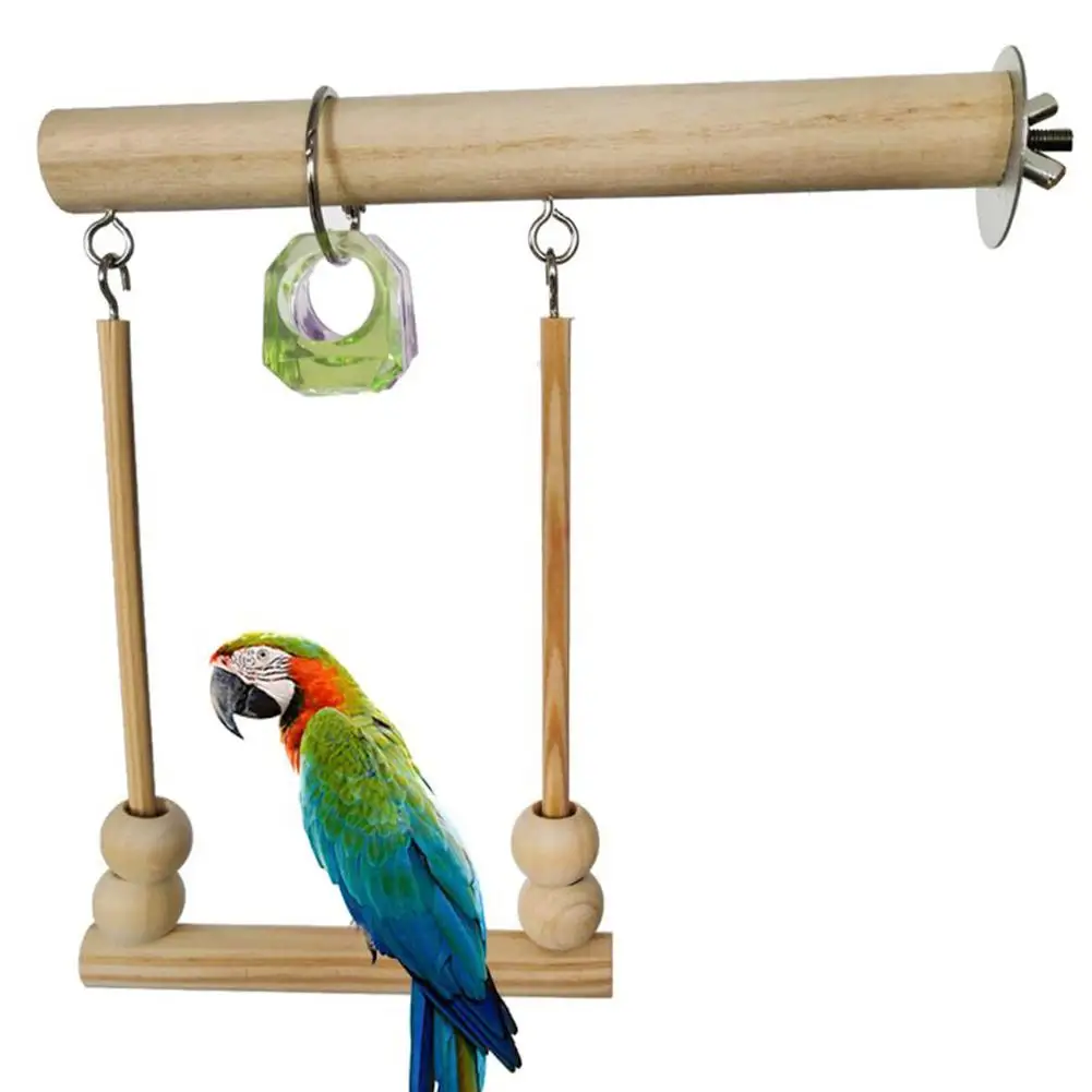

[ Ready Stock ] Wooden Parrot Swing Gnawing Toys Wood-color Stand Bar Sleeping Perch Stick With Beads Birds Supplies