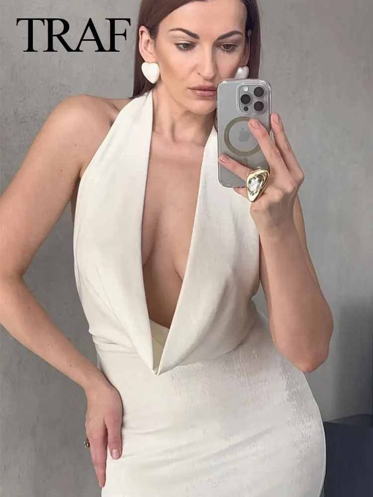 Платье Летнее Длинное однотонное с лямкой на шее и открытой спиной