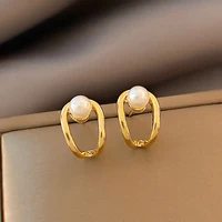 retro style craft round u shaped geometric pearl earrings womens fashion hollow plain circle ladies earrings 2022 new jewelry