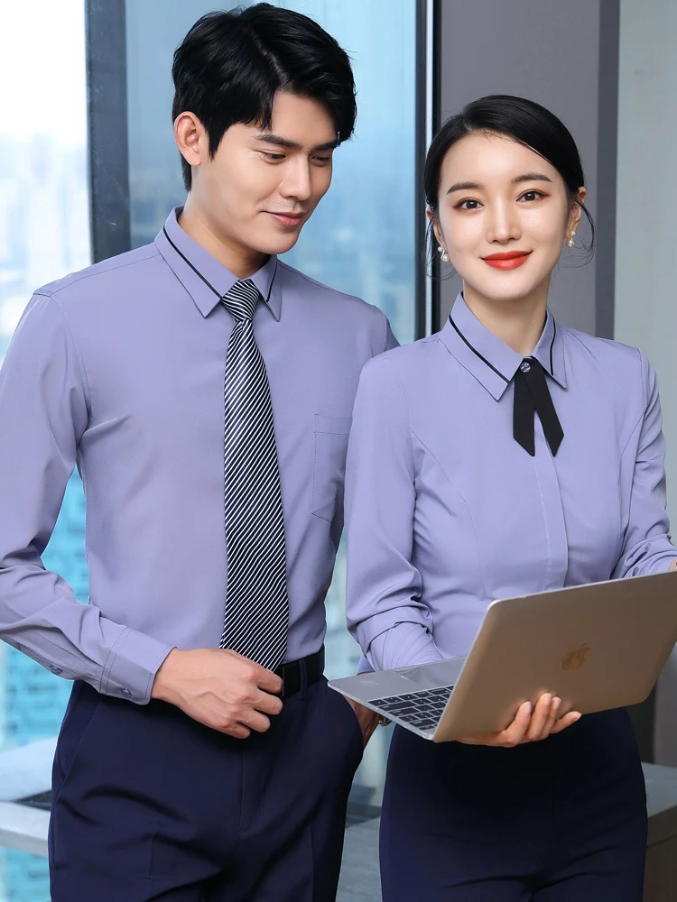 White Shirt Long Sleeves Men's and Women's Same Spring Summer Office Formal Suit Short-Sleeved Work Clothes Busines... |