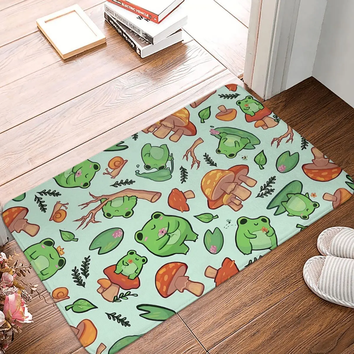 

Frog Pet Lover Non-slip Doormat Froggie Friends With Mushrooms Bath Kitchen Mat Prayer Carpet Indoor Modern Decor