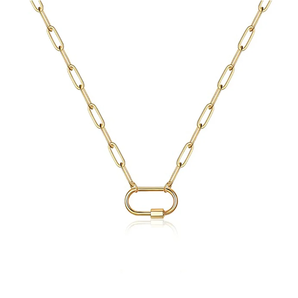 

Gold Simple Paperclip Chain Necklace for Women Stainless Steel Hook Spiral Clasps Chain Choker Necklace Jewelry