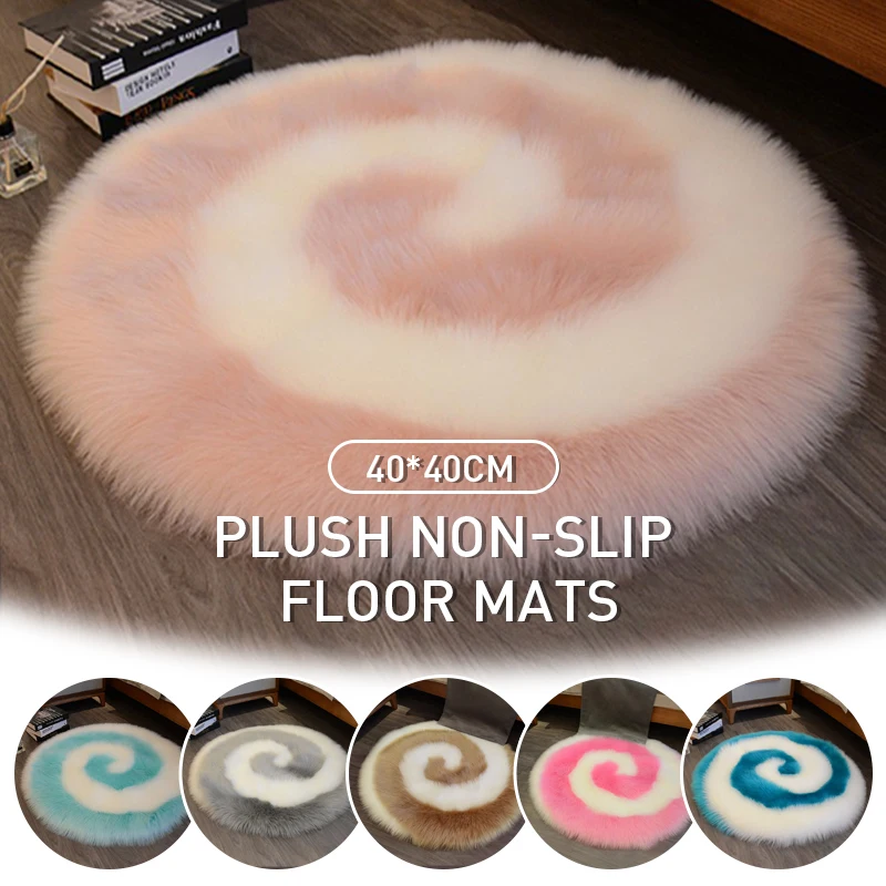 

New Round Plush Carpet Mat Nordic Home Decoration Bedroom Fluffy Fur Carpet Rainbow Color Lollipop Children's Room Carpet