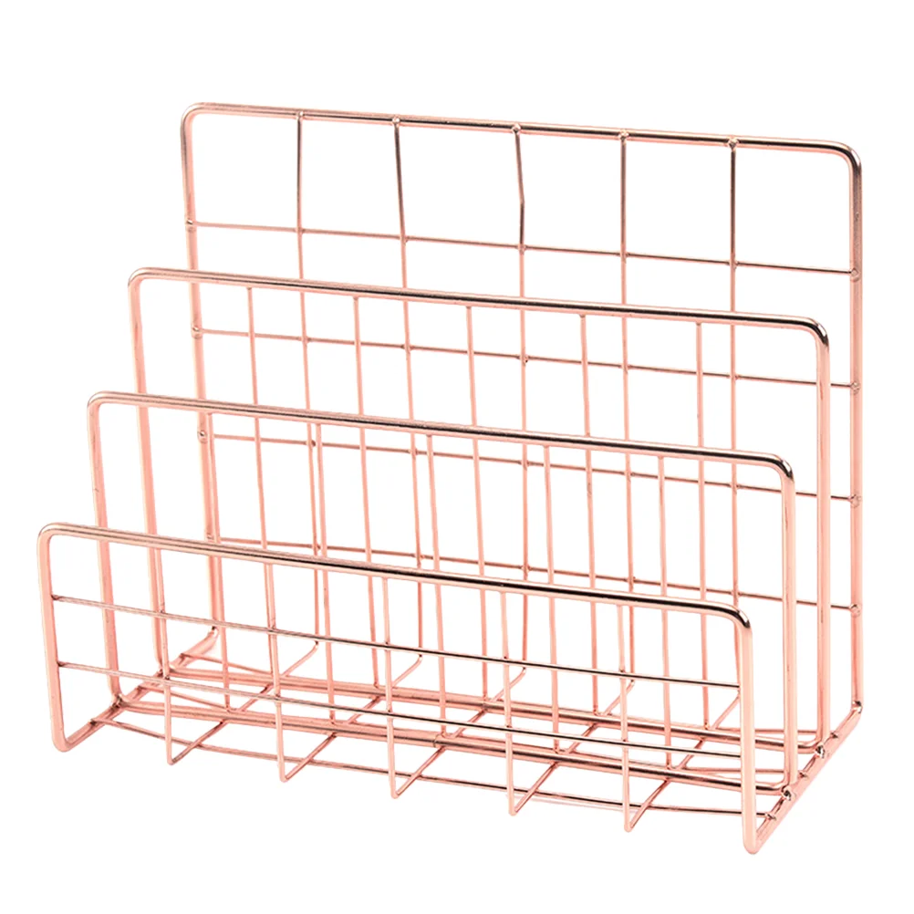 

1pc Home Office Tabletop Files Letter Organizer Rack Iron Storage Rack