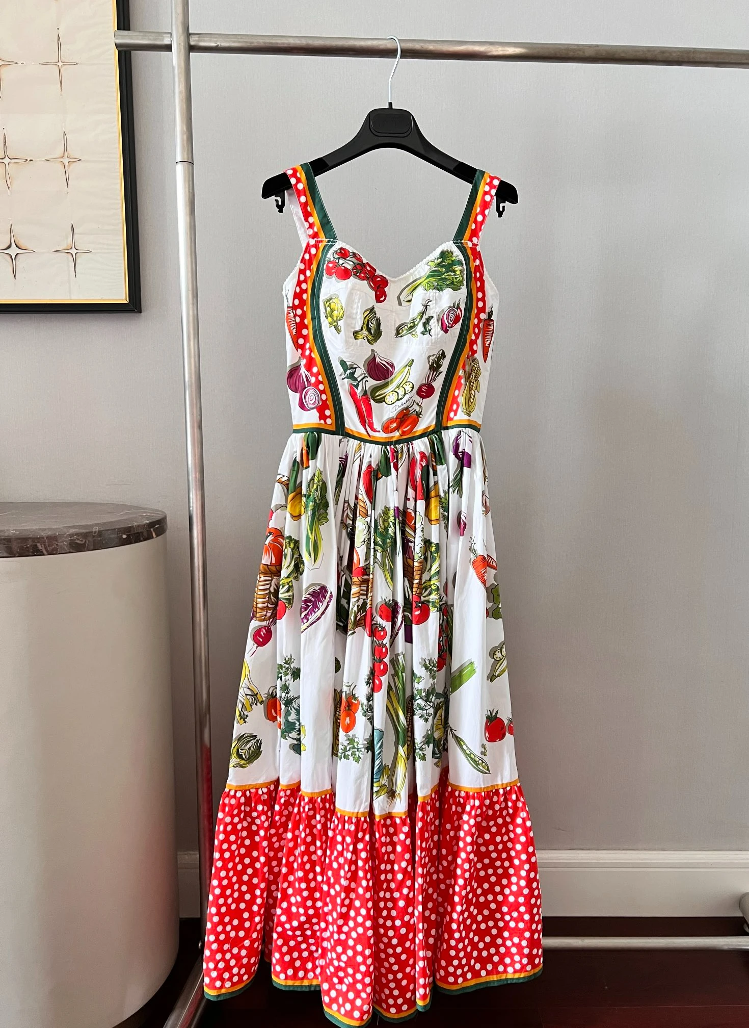 

Top Quality 2021 New Summer Pure Cotton Sleeveless Strap Italy Luxury Pinting Women Dress for Elegant Lady