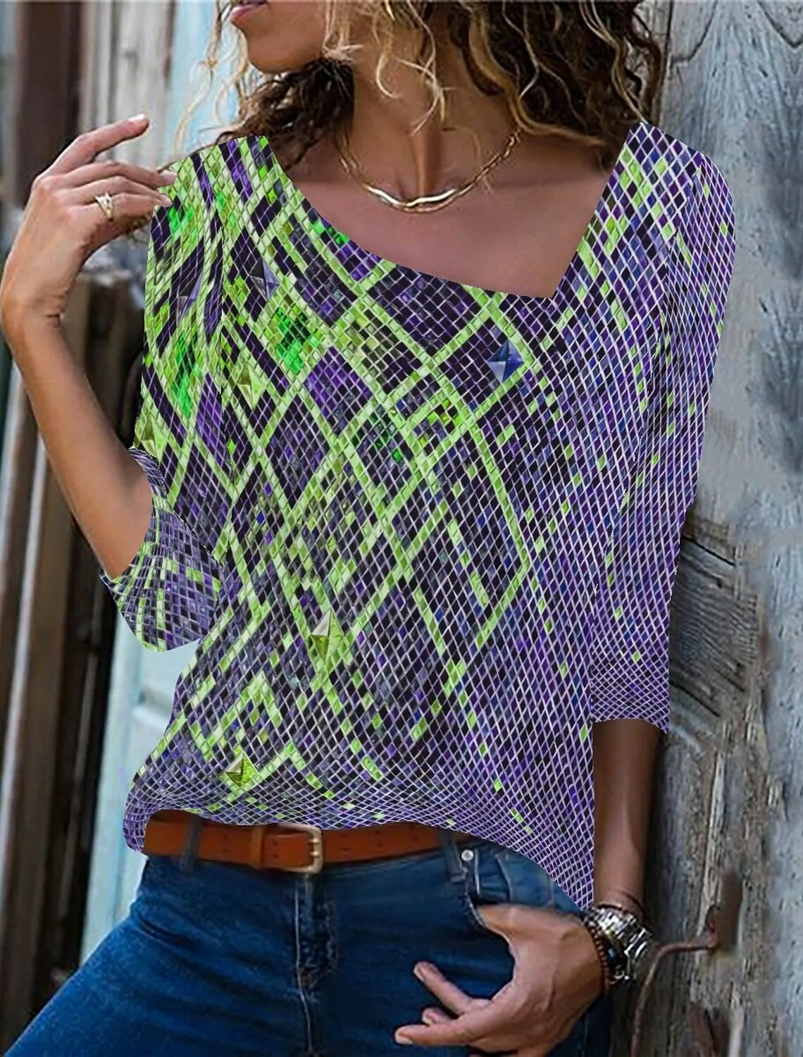 

Женская футболка с длинным рукавом, желтая, красная, синяя, в клетку