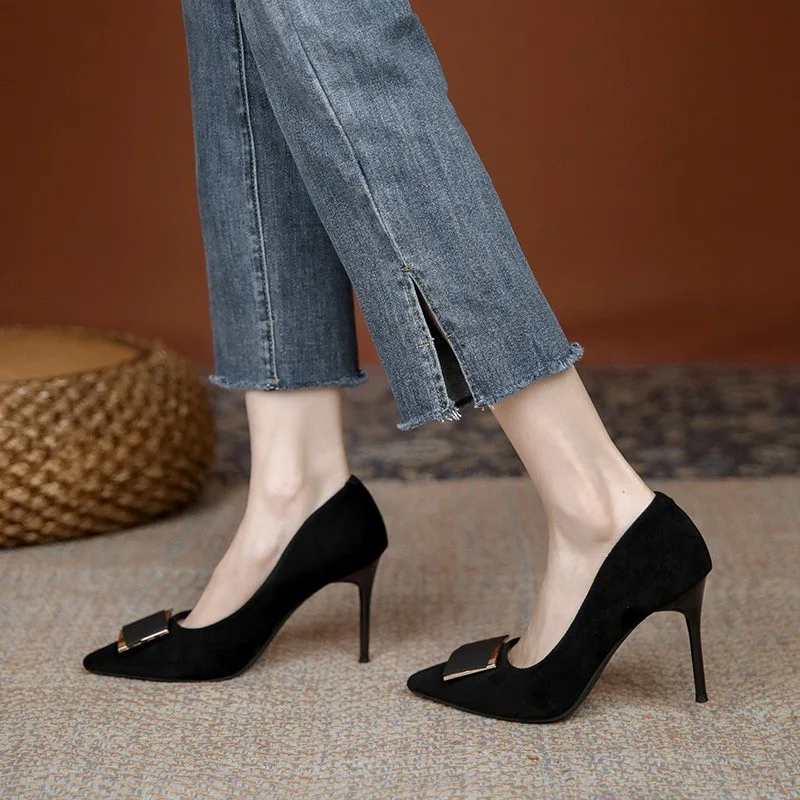

Fashion Sexy High-heeled Shoes for Women In Spring 2023 Pointy Thin Heel Light Mouth Black Professional Single Shoes for Women