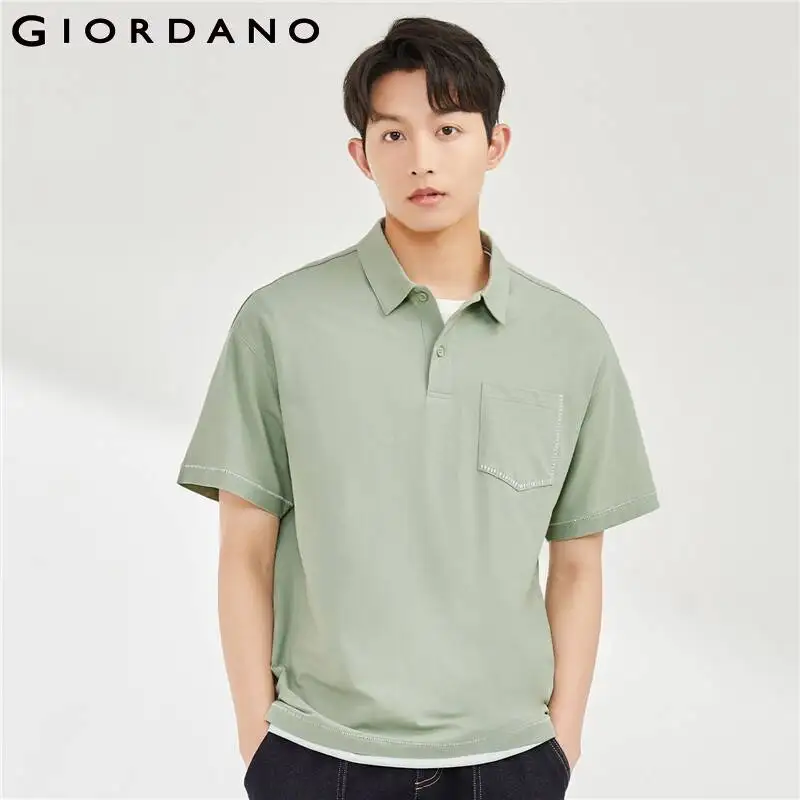 

GIORDANO Men Polo Shirts Picot Edge Pocket Stretch Polo Shirts Short Sleeve Summer Loose Fashion Casual Polo Shirts 18013602