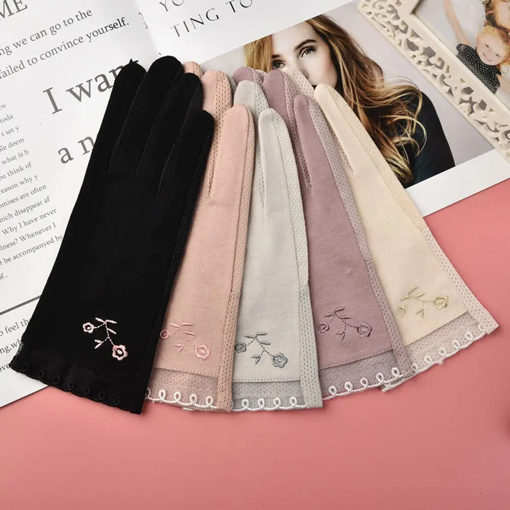 

Однотонные дышащие велосипедные солнцезащитные летние кружевные варежки с бантом Хлопковые женские перчатки для вождения