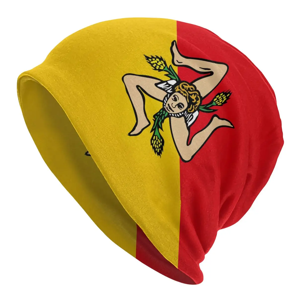 

Island Sicily Flag Of Italy Beanies Cap Unisex Bonnet Winter Warm Knitted Hat Italian Adult Sicilian Bandiera Beanie Hat Ski Cap