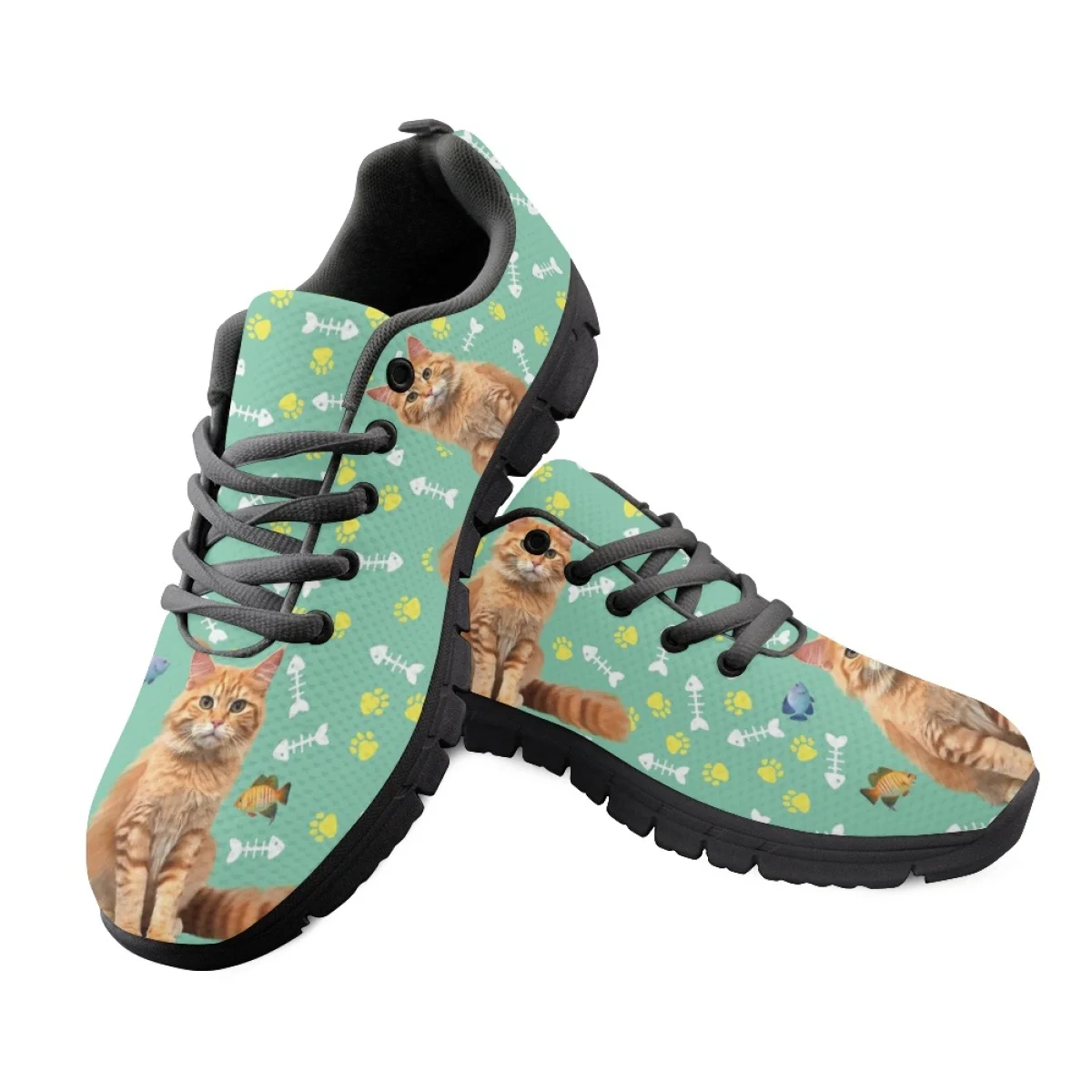 

Cute Cat Cyan Shoes for Women Lovely Animal Printed Leisure Soft Sole Female Sneakers Custom Platform Round Toe Footwear Zapatos