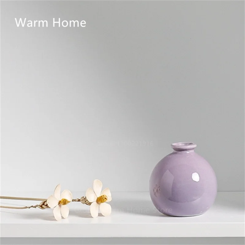 

Ins Mini Cute Nordic Ceramic Vase Simple Living Room Decoration Porch Solid Color Round Kid Vases Small Flower Fairy Home Decore