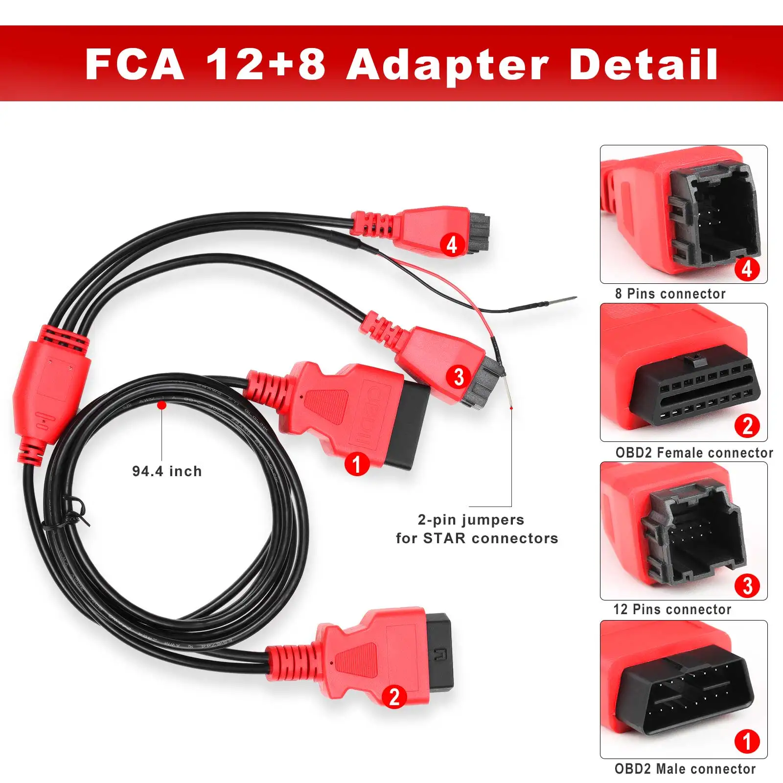 Фото Лучший кабельный адаптер FCA 12 + 8 для использования Chrysler/Fiat/Jeep с PS701 PRO/EZ400PRO/D7/D8/D9/IK618/IP616/X100 MAX/A80pro №5