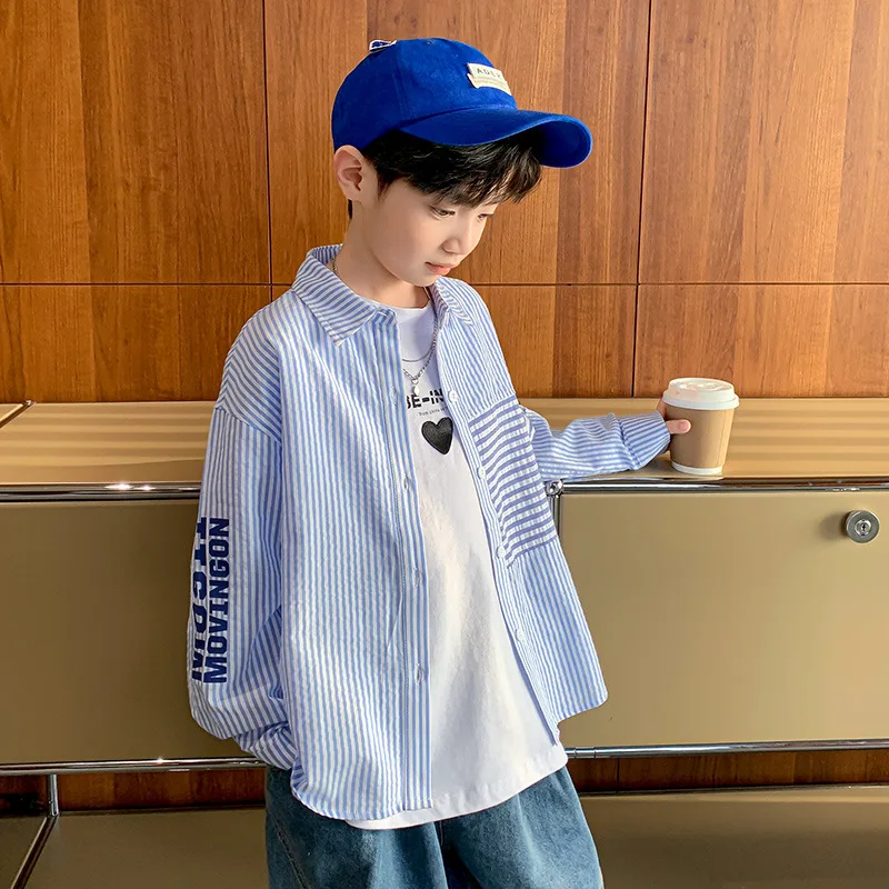 Рубашка хлопковая с длинным рукавом для мальчиков 4-15 лет | Блузки и рубашки