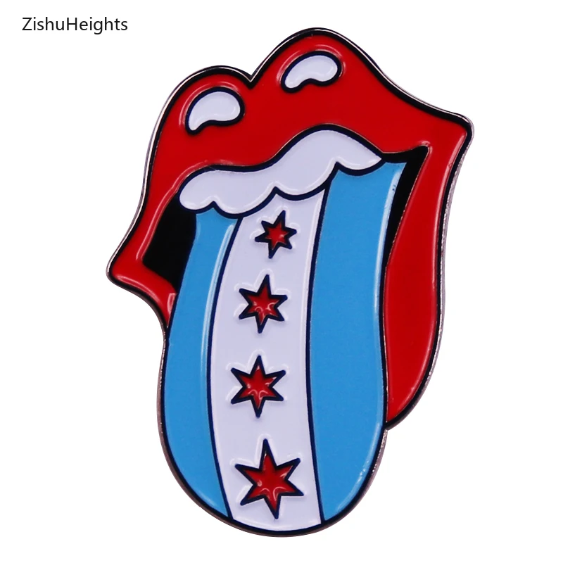 Rolling Xx Stones Chicago Flag Hard Enamel Pin Music Rock Band Lips Logo Badge Backpack Decoration Jewelry