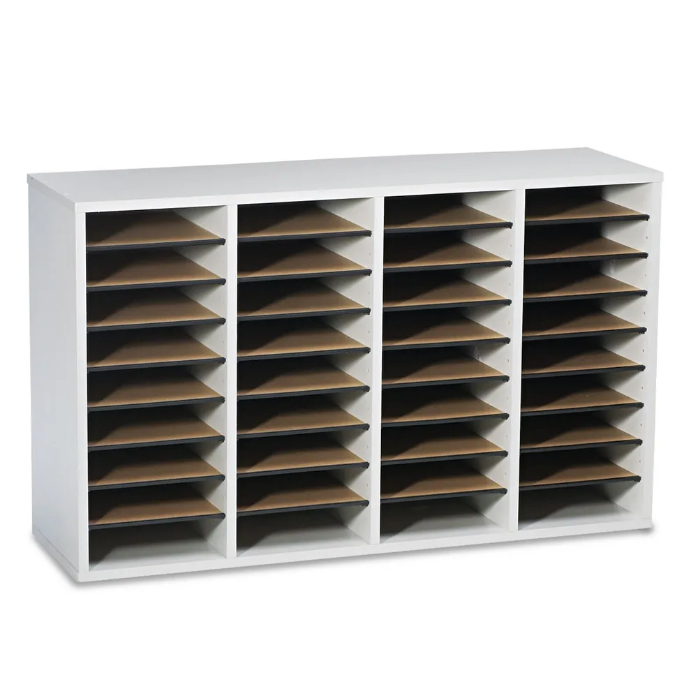 

Safco 9424GR Wood Adjustable Literature Organizer with 36 Compartment - Gray Storage Box Home Organization and Storage
